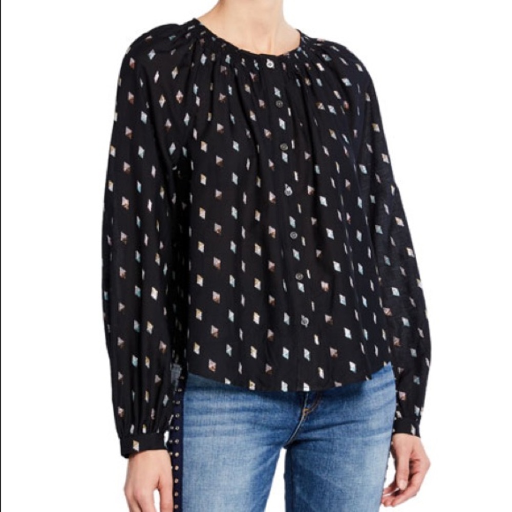 Veronica Beard Madge Metallic Print Button Front Top 0